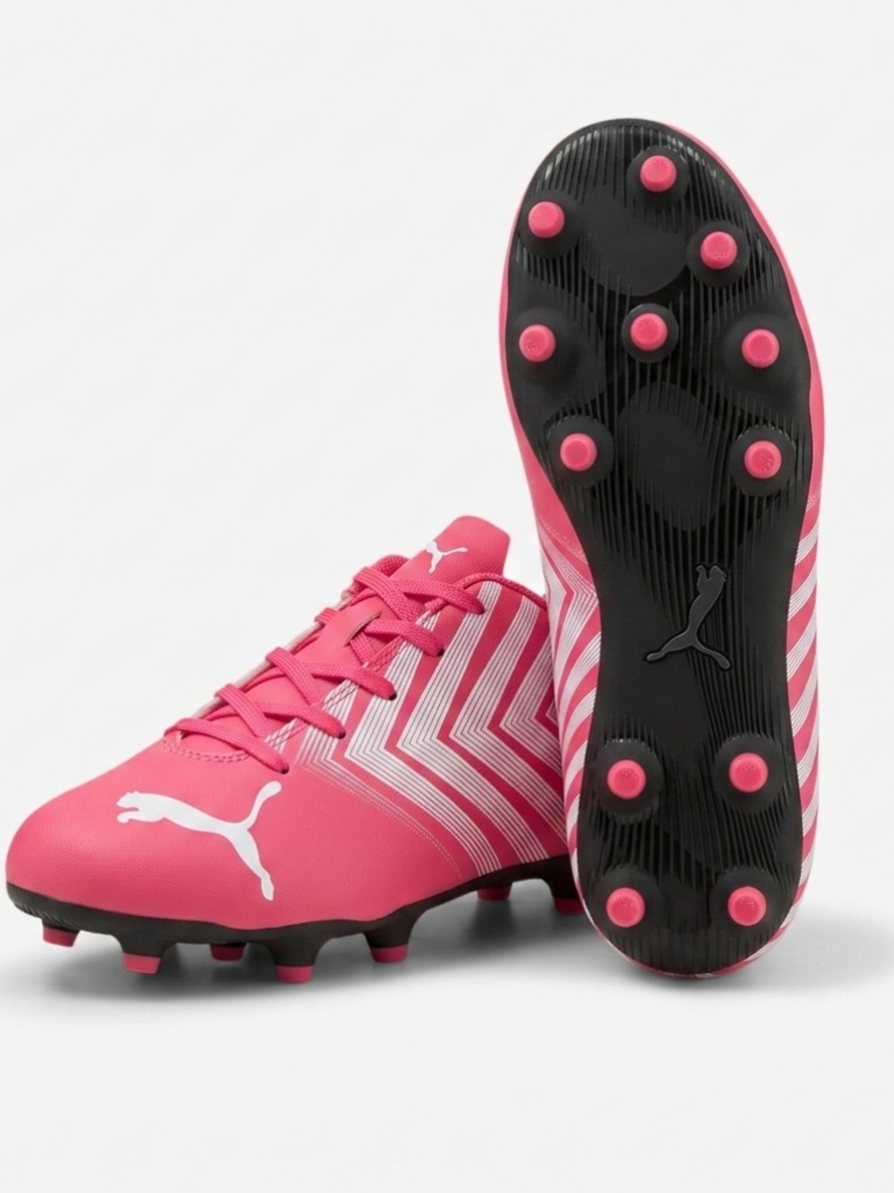 Puma Girl Pink and Black Soccer Cleats - Bold Pink Design